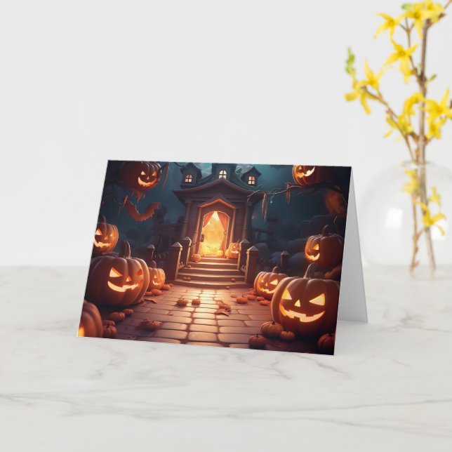 Carte Citrouille Lumineuse Halloween (Fleur jaune)