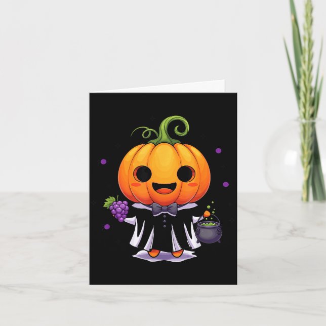 Carte Citrouille mignonne sorcière halloween friandise o (Devant)