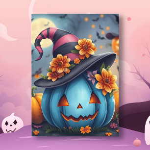 Carte Citrouille Pretty Blue Halloween Jack-o-lantern