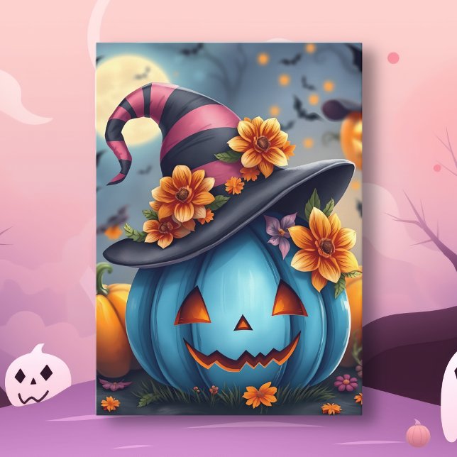 Carte Citrouille Pretty Blue Halloween Jack-o-lantern (Créateur téléchargé)