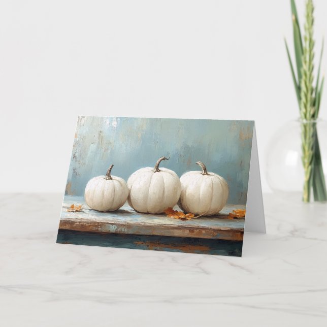 Carte Citrouilles blanches sur une vieille table bleue (Devant)