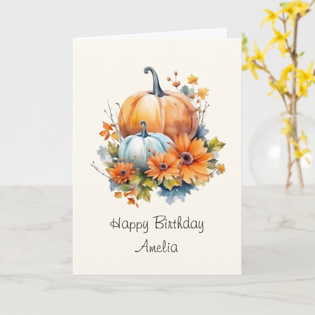 Carte Citrouilles d'automne avec Fleurs et Foliage Anniv (Fleur jaune)