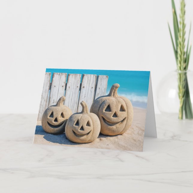 Carte Citrouilles de sable d'Halloween au bord de la mer (Devant)