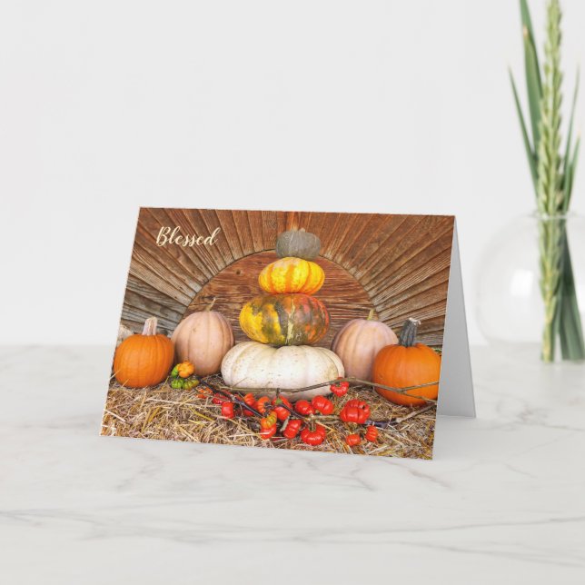 Carte citrouilles de Thanksgiving sur balle de foin (Devant)