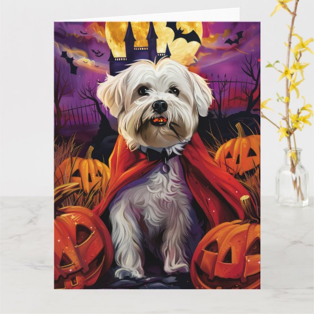 Carte Citrouilles de vampire d'Halloween Coton De Tulear (Fleur jaune)
