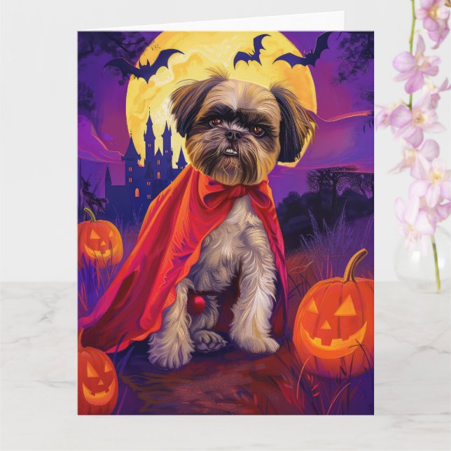 Carte Citrouilles de vampire effrayantes de Lhasa Apso p (Orchidée)