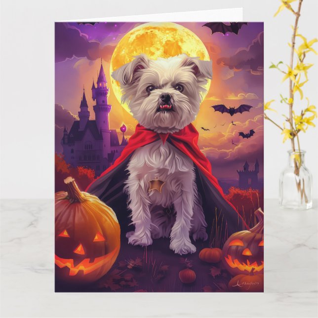 Carte Citrouilles de vampire maltais d'Halloween effraya (Fleur jaune)