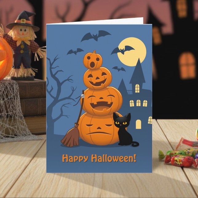 Carte Citrouilles d'Halloween et chat noir (Créateur téléchargé)