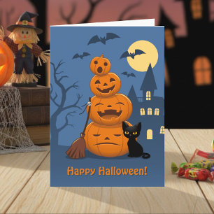 Carte Citrouilles d'Halloween et chat noir