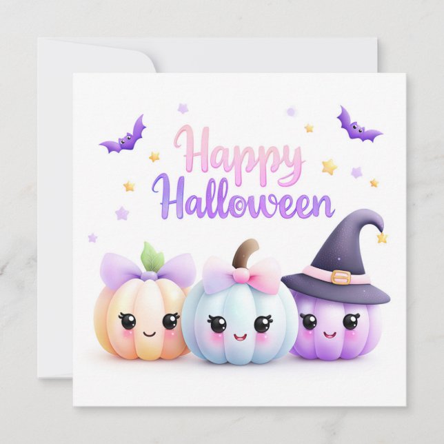 Carte Citrouilles d'Halloween Kawaii Mignonnes (Devant)