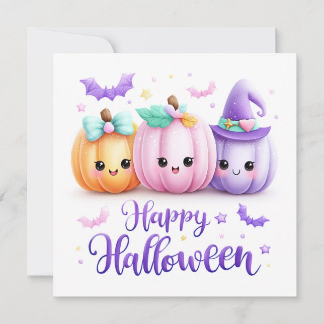 Carte Citrouilles d'Halloween Kawaii Mignonnes (Devant)