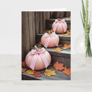 Carte Citrouilles et feuilles d'automne roses