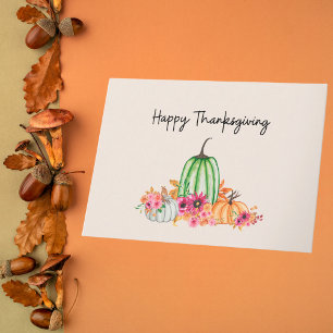 Carte Citrouilles et fleurs aquarelles féminines 