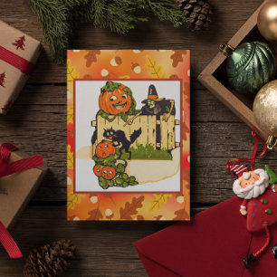 Carte Citrouilles et sorcière Halloween vintage