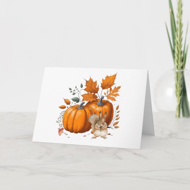 Carte Citrouilles, feuilles d'automne et écureuils (Devant)