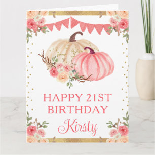 Carte Citrouilles Fleuries Anniversaire Rose et Blanc Aq
