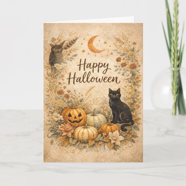 Carte Citrouilles Florales Vintage Boho Halloween (Devant)