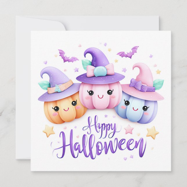 Carte Citrouilles Halloween Kawaii Mignonnes (Devant)