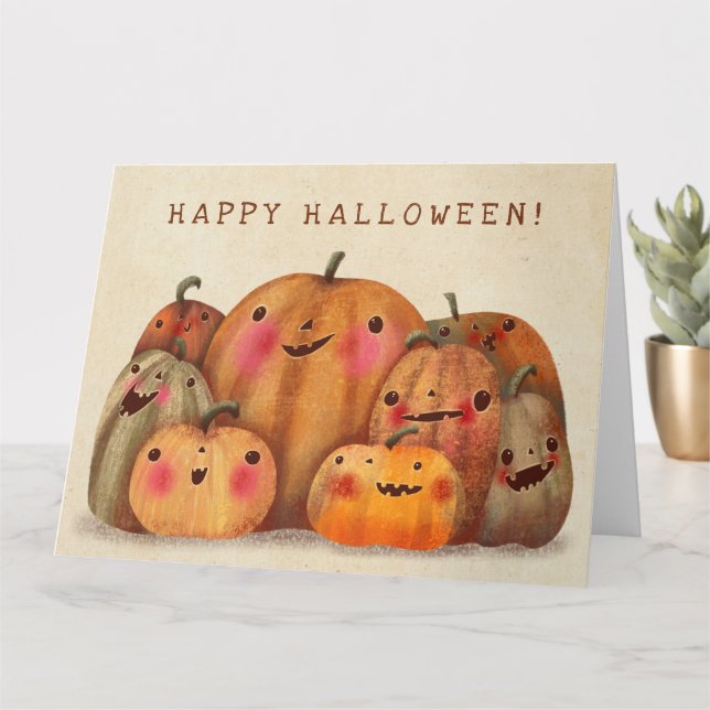 Carte Citrouilles heureux - Joli Halloween (Petite plante)