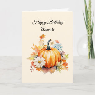 Carte Citrouilles orange et fleurs Anniversaire d'automn