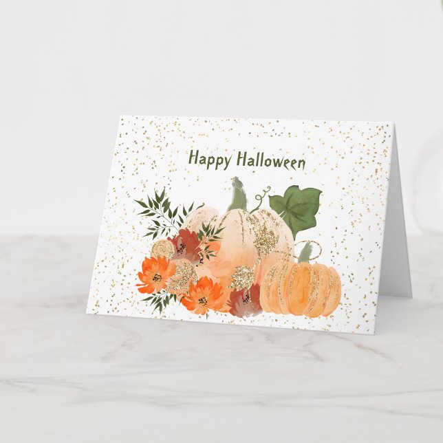 Carte Citrouilles orange Halloween Fleurs Confettis Doré (Créateur téléchargé)