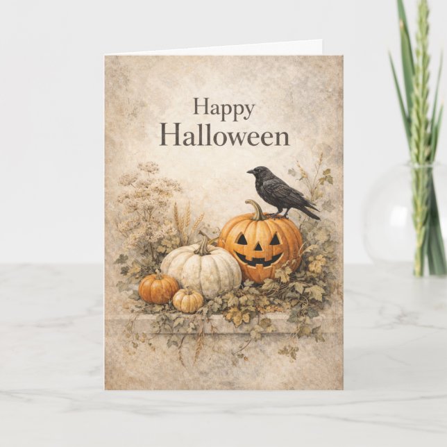 Carte Citrouilles orange vintage Halloween (Devant)