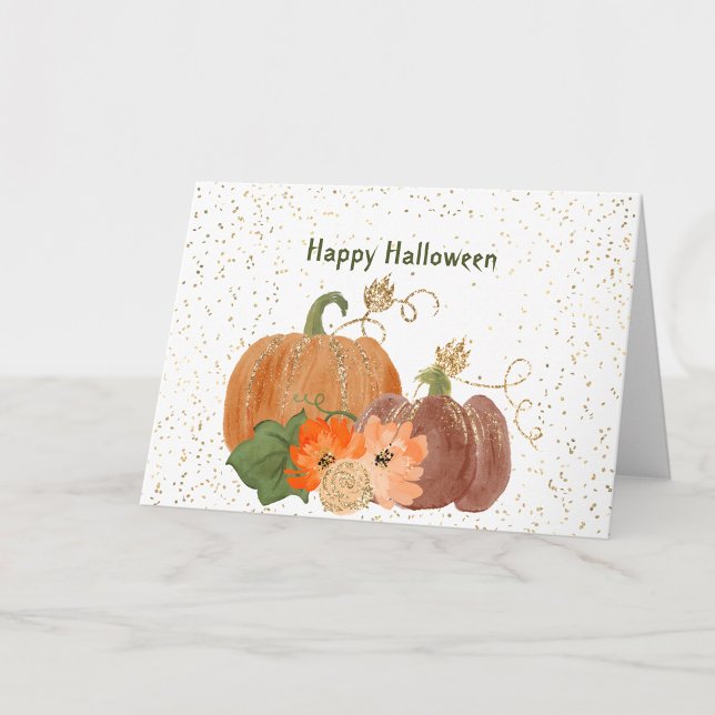Carte Citrouilles oranges d'Halloween Fleurs Or (Créateur téléchargé)