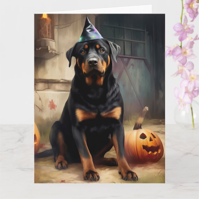 Carte Citrouilles Rottweiler Halloween Épouvantable (Orchidée)