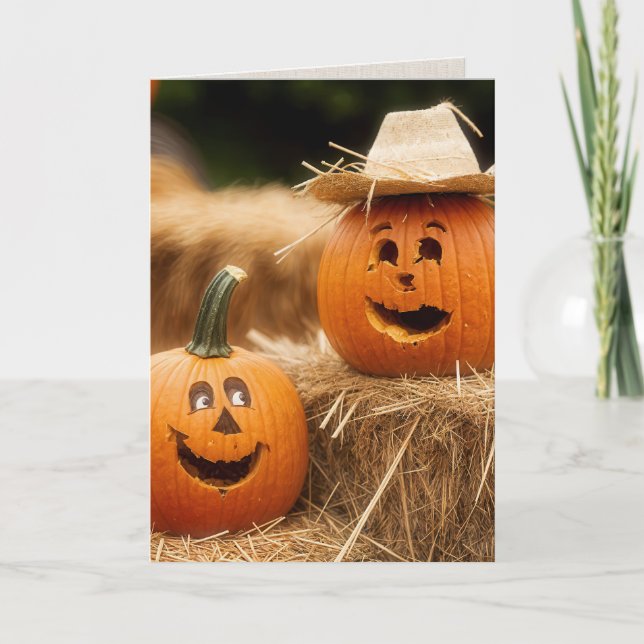 Carte Citrouilles Sur Hay Bale Pour Anniversaire (Devant)