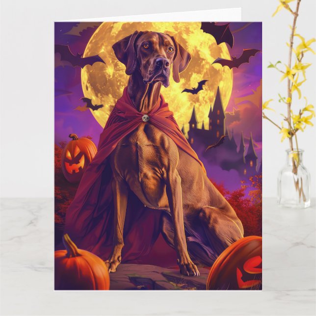 Carte Citrouilles Vampire Vizsla Halloween Effrayantes (Fleur jaune)