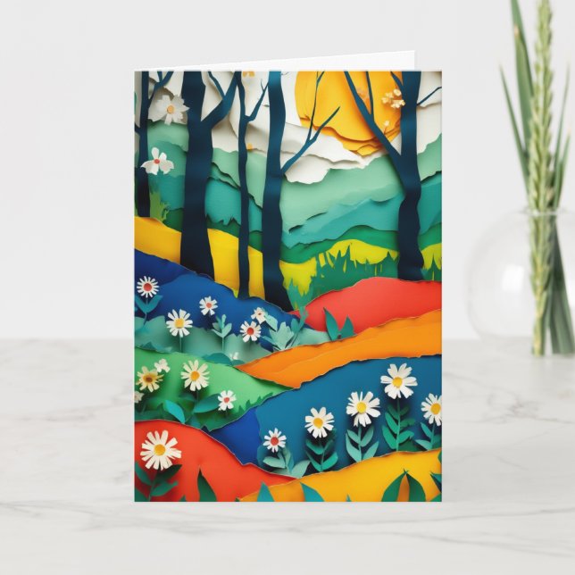 Carte Clairière de forêt vibrante en papier découpé (Devant)