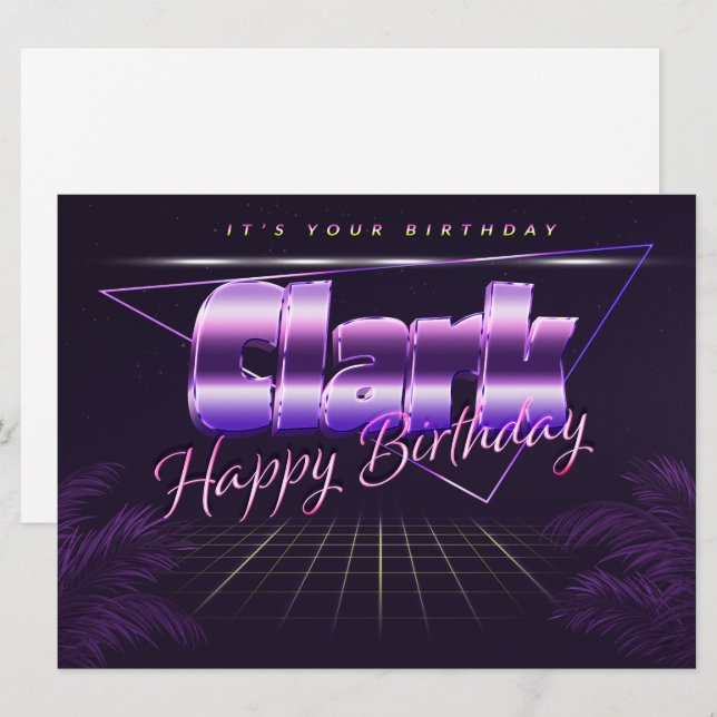 Carte Clark Prénom lila retro Map Anniversaire (Devant / Derrière)