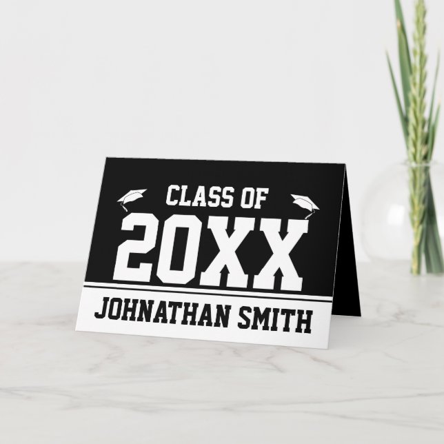 Carte Classe de 2023 Noir et blanc Nom Grad Grad Grad Gr (Devant)