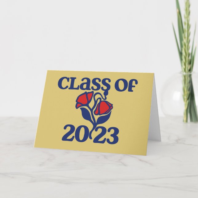 Carte Classe de 2023 rétro rouge conceptions de rose gra (Devant)