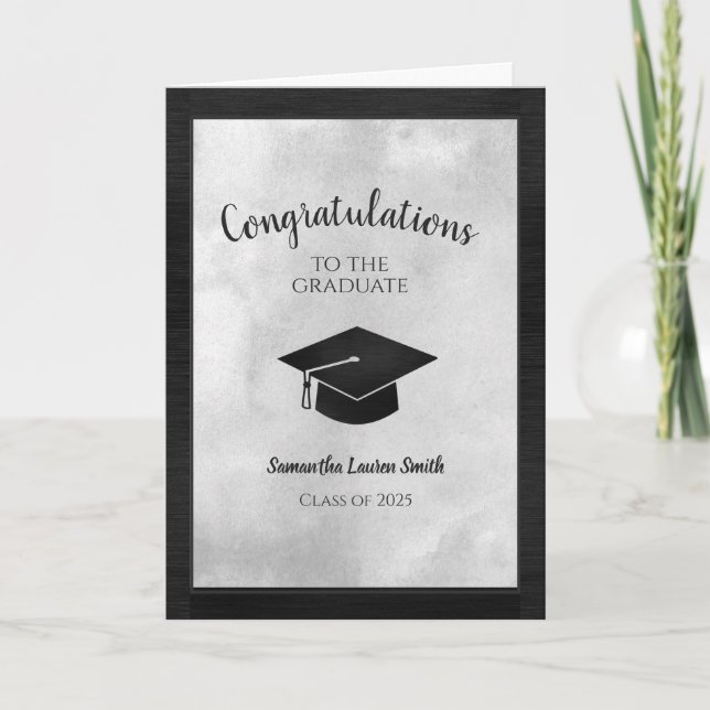 Carte Classe de Graduation Blanc Noir de 2025 (Devant)