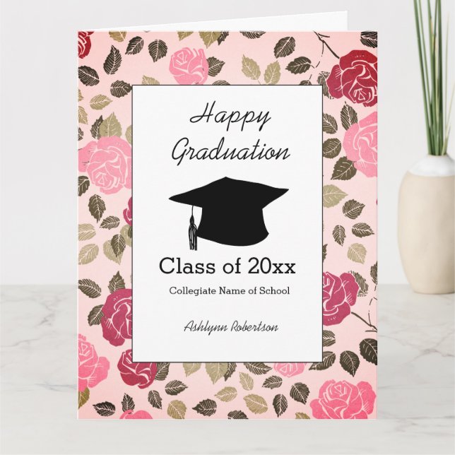 Carte Classe de Graduation Florale Rose de 2025 (Devant)