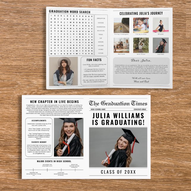 Carte Classe De Journaux De 2025 Graduation Photo Prop (Newspaper Class Of 2024 Graduation Photo Prop Card)