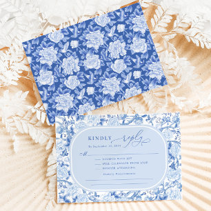 Carte Classic Blue Chinoiserie Bird Peony Wedding RSVP
