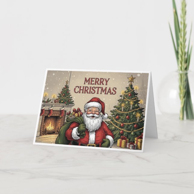 Carte Classic Santa by Fireplace "Merry Christmas" (Devant)