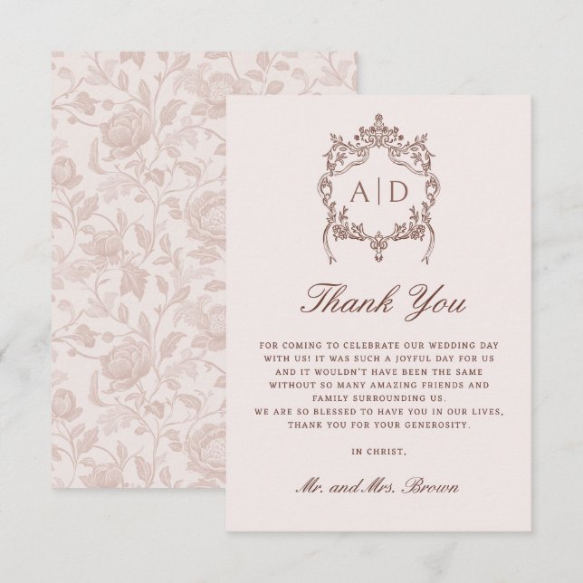 Carte Classic Vintage Crest Wedding Thank You Card (Devant / Derrière)