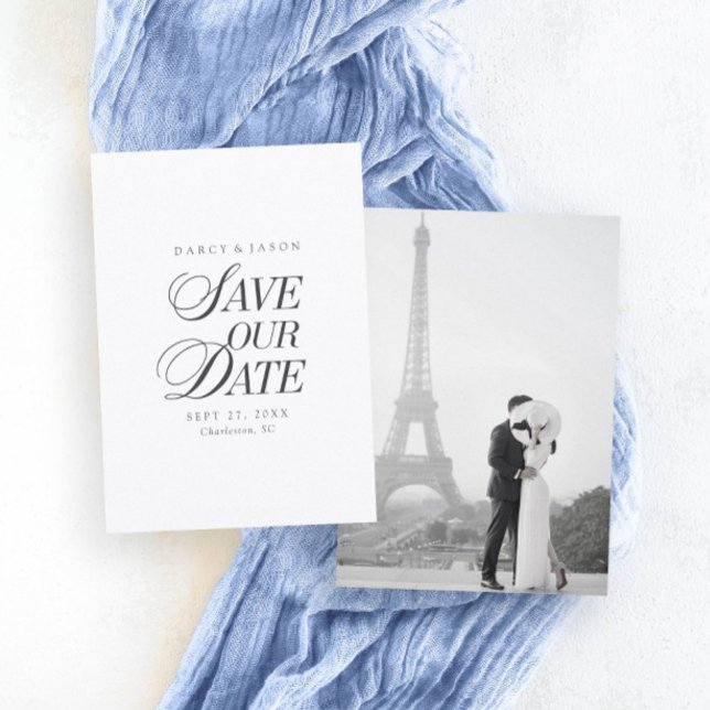 Carte Classieuse Noir et Blanc Élégante de Sauvega (Classy Black and White Elegant Save the Date Card)