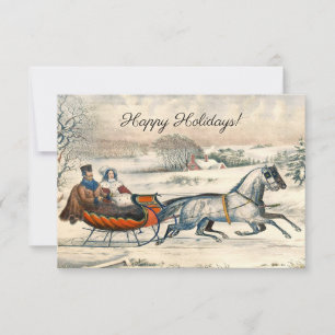 Carte Classique 1853 Promenade en traîneau Currier Ives 