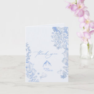 Carte Classique bleu blanc floral mariage remerciement f