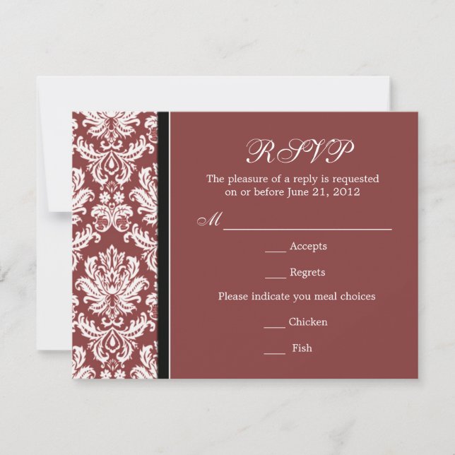 Carte classique Damask Bourgogne RSVP (Devant)