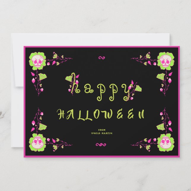 Carte classique d'Halloween noir et rose (Devant)