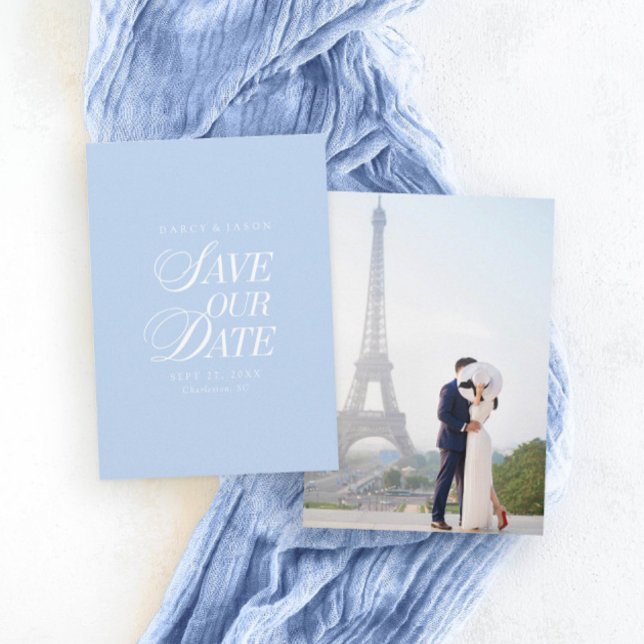Carte Classique d'Invitation Pastel Bleu pour Sauv (Classy Pastel Blue Elegant Save the Date Card)