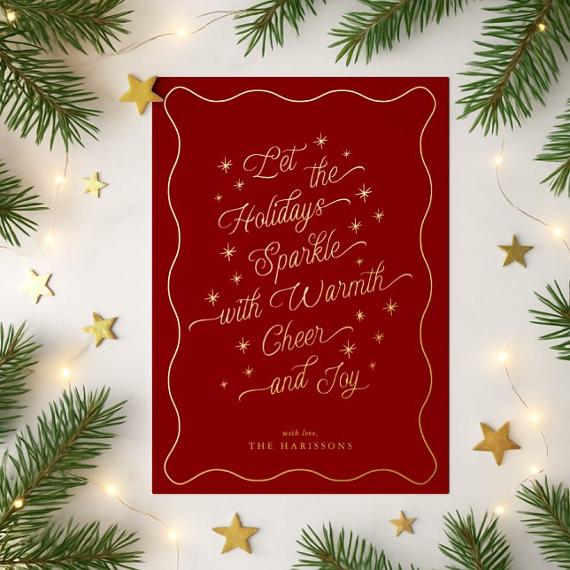 Carte classique Red Wavy Border Sparkle Holiday Ca (Créateur téléchargé)