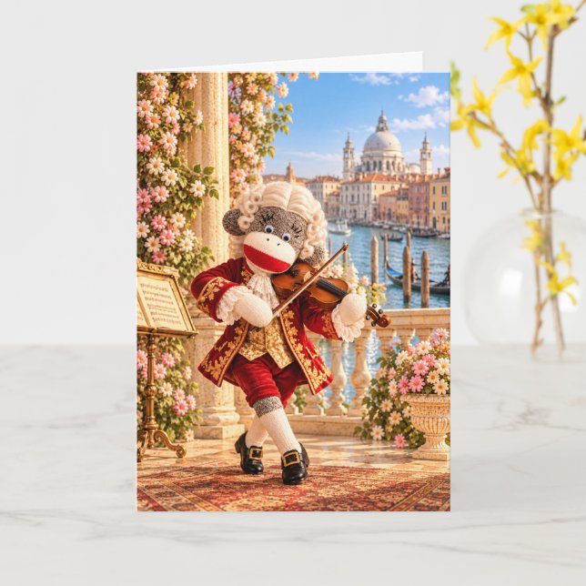Carte Classiques Cozy Sock Monkey — Vivaldi à Venise (Fleur jaune)