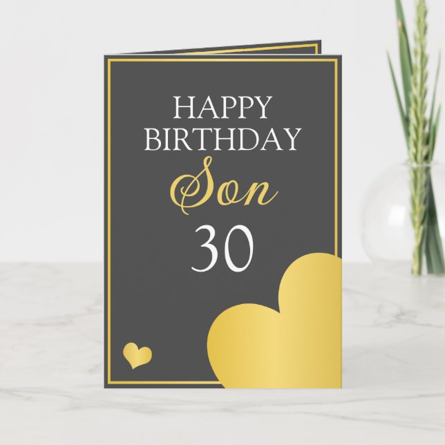 Carte Classy Grey et Gold Heart Son 30e anniversaire (Devant)