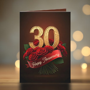 Carte Classy Romantic Red Roses 30e anniversaire de Mari